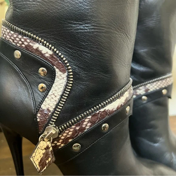 Tabitha Simmons “Heidi” Black Snakeskin Nappa Leather Stiletto Boots EU38 $1,695